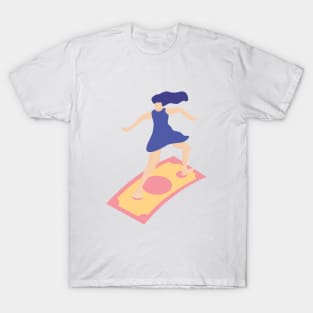 flat illustration color woman on surfing T-Shirt